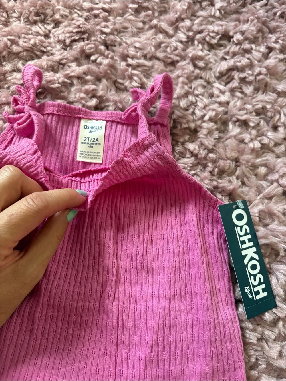 NWT 2T OshKosh B'gosh Pink Ribbed Tie-Shoulder Girls' Tank Top
